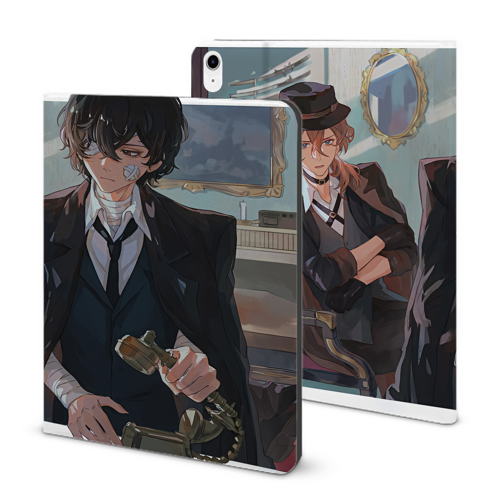 （画像用） 文豪ストレイドッグス Bungo Stray Dogs IPad ケース ブック型 PUレザー TPU 耐衝撃 軽量 薄型 ペン収納なし 全面保護 IPad 各モデル対応